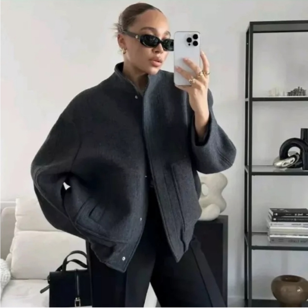 NWT Zara Wool Blend Oversized Bomber Jacket